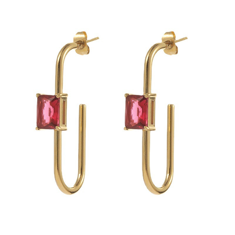 Wholesale Geometric Zircon Inlaid Stainless Steel Earrings